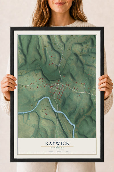Map of Raywick, Kentucky, 18 x 24 inch print in a black wood frame