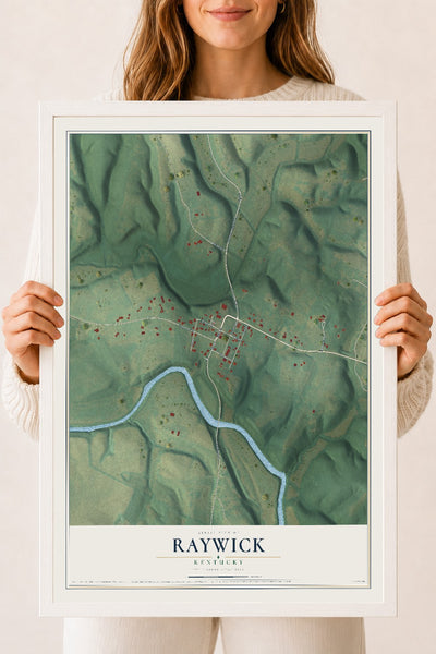 Map of Raywick, Kentucky, 18 x 24 inch print in a white wood frame