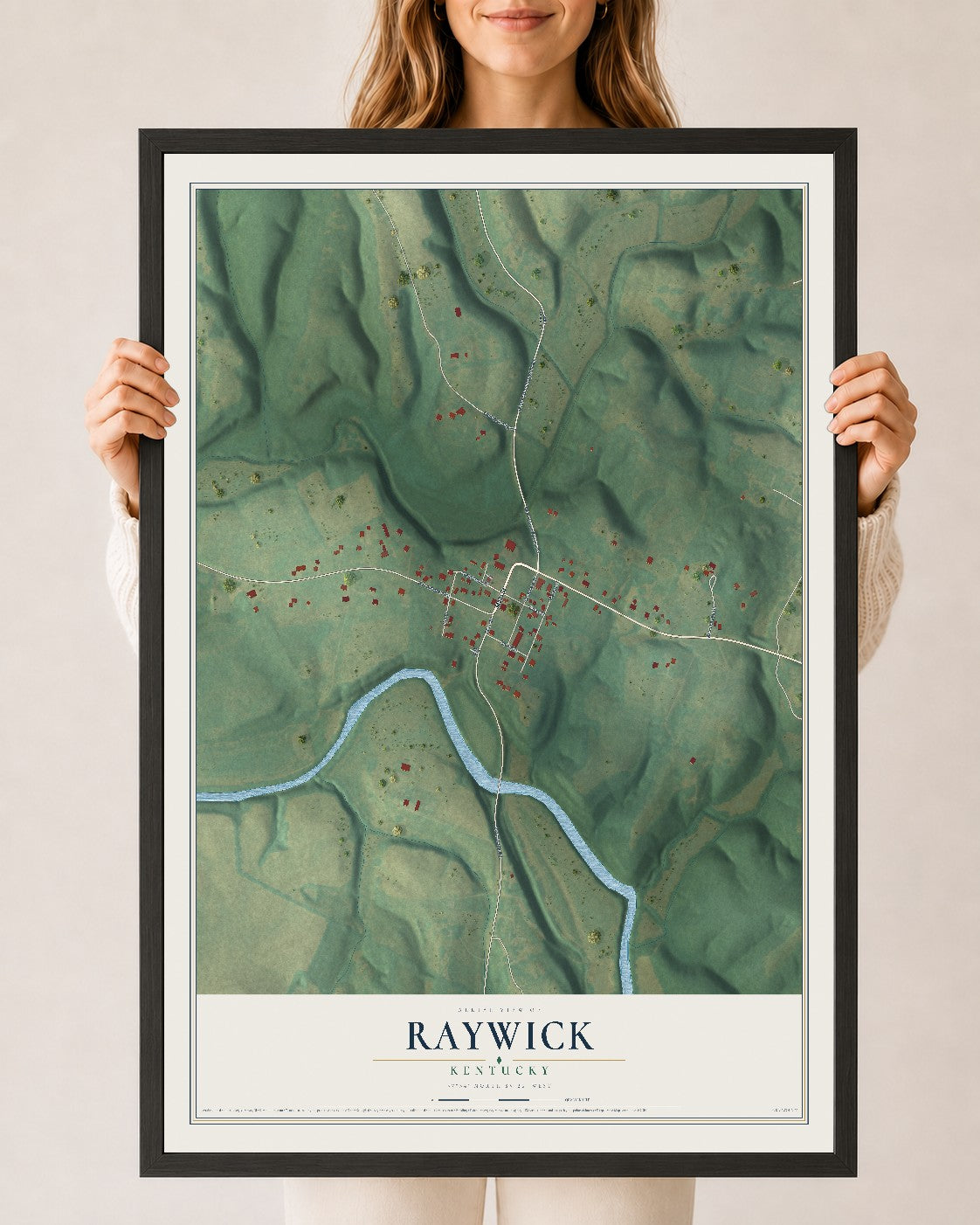 Map of Raywick, Kentucky, 24 x 36 inch print in a black wood frame