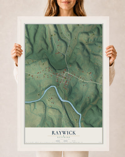 Map of Raywick, Kentucky, 24 x 36 inch print in a white wood frame
