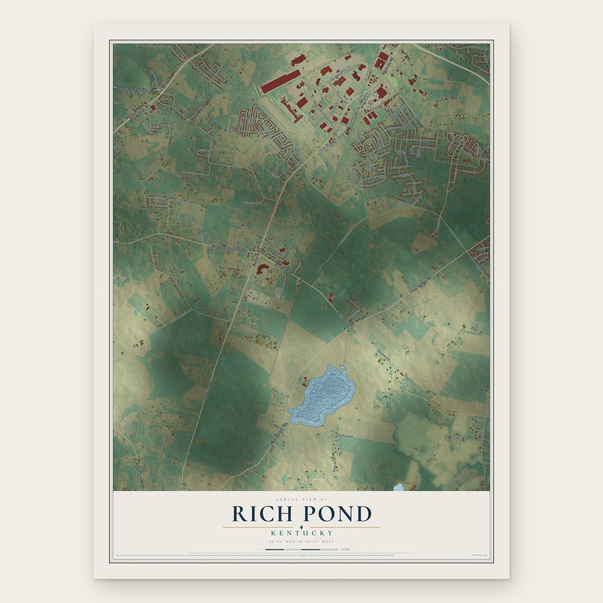 Rich Pond, Kentucky map print, the full design