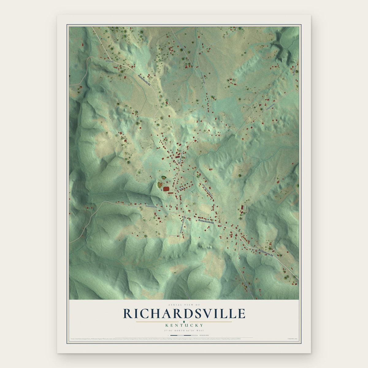 Richardsville, Kentucky map print, the full design