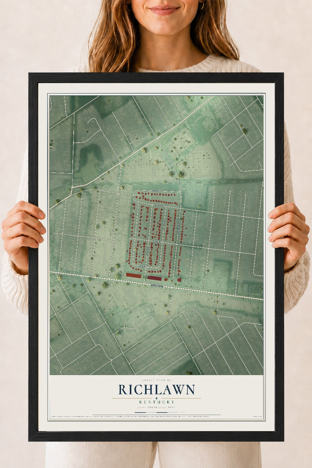 Map of Richlawn, Kentucky, 18 x 24 inch print in a black wood frame