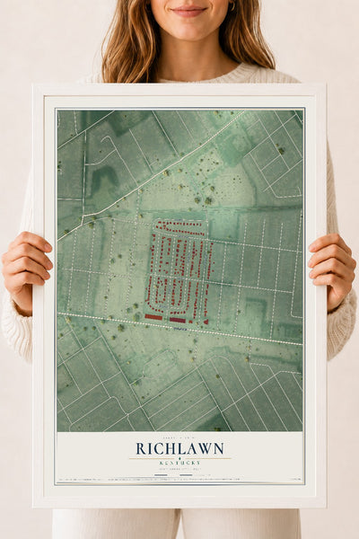 Map of Richlawn, Kentucky, 18 x 24 inch print in a white wood frame