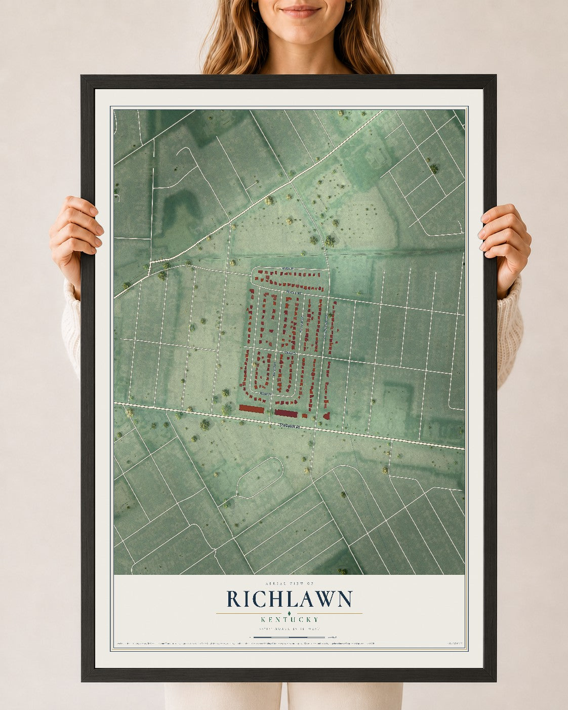 Map of Richlawn, Kentucky, 24 x 36 inch print in a black wood frame