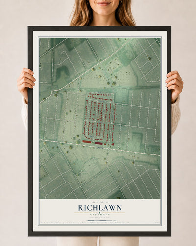 Map of Richlawn, Kentucky, 24 x 36 inch print in a black wood frame