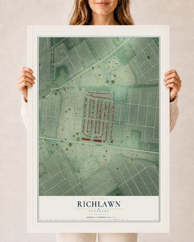 Map of Richlawn, Kentucky, 24 x 36 inch print in a white wood frame