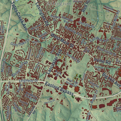 Close-up of the map of Richmond, Kentucky print showing street and building detail