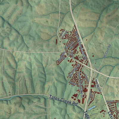 Second close-up of the map of Richmond, Kentucky print showing more streets and buildings