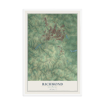 Map of Richmond, Kentucky, 12 x 18 inch print in a white wood frame
