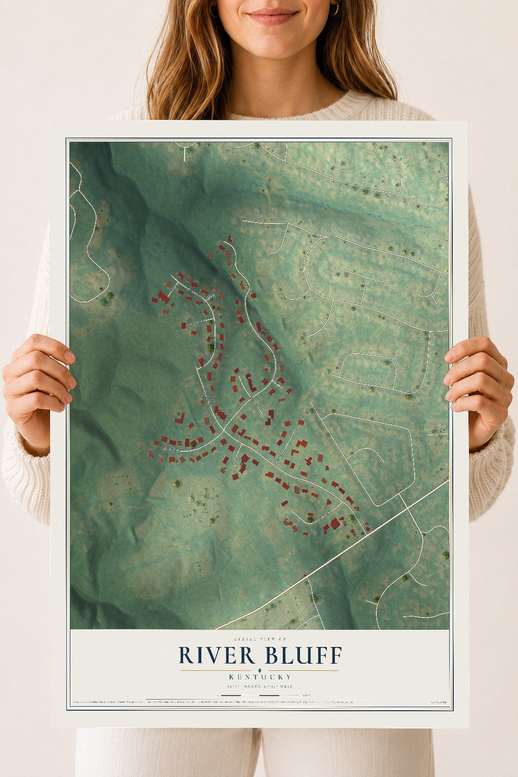 Map of River Bluff, Kentucky, 18 x 24 inch unframed archival matte print
