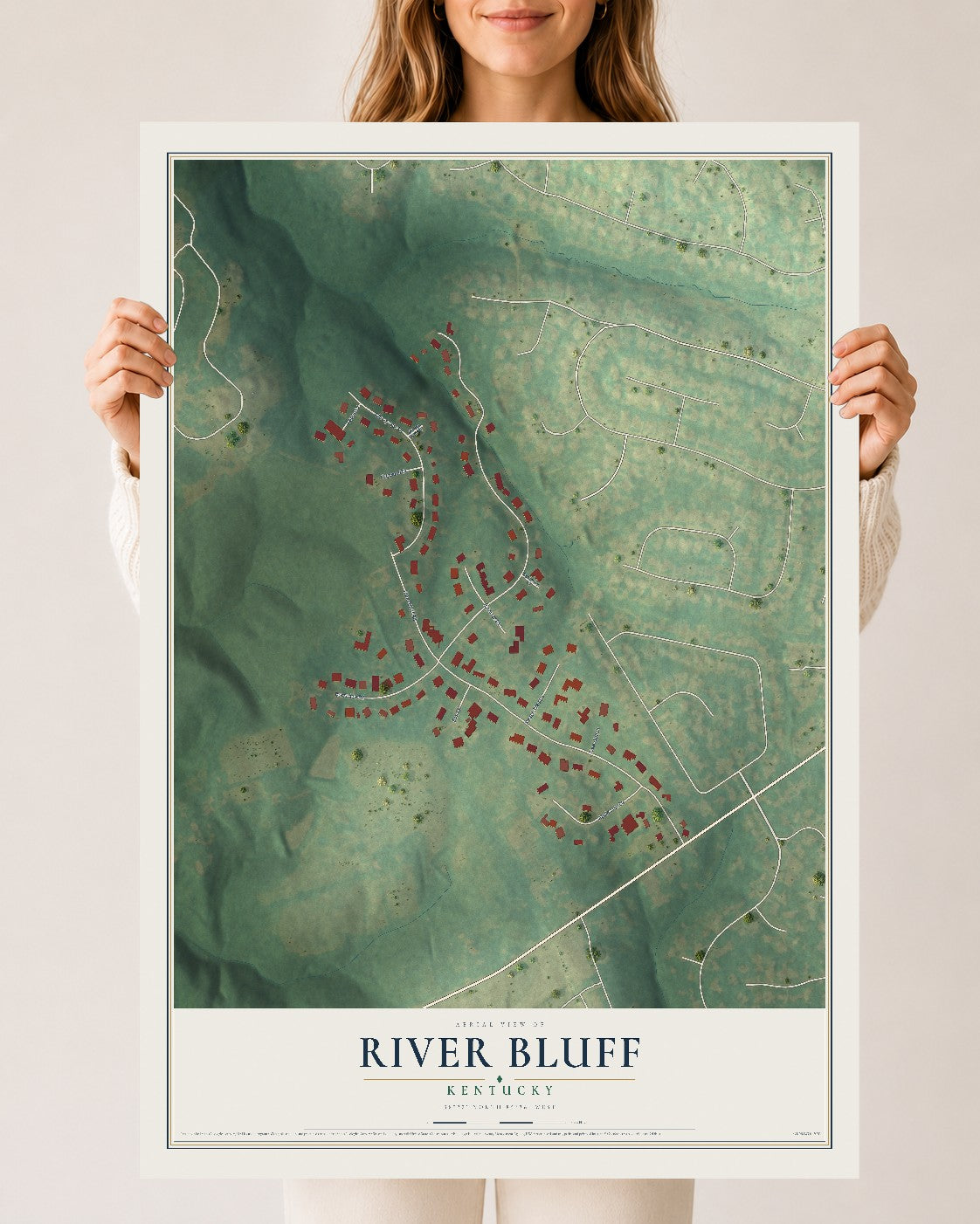 Map of River Bluff, Kentucky, 24 x 36 inch unframed archival matte print