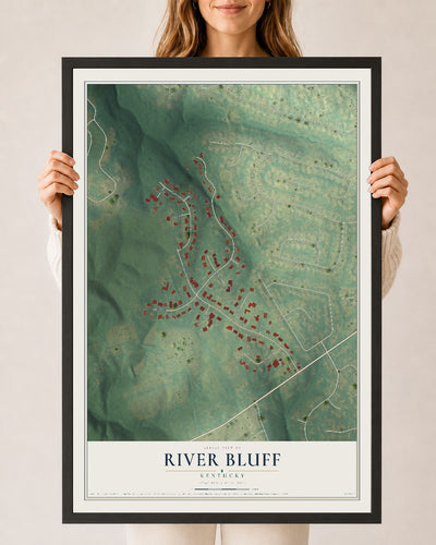 Map of River Bluff, Kentucky, 24 x 36 inch print in a black wood frame