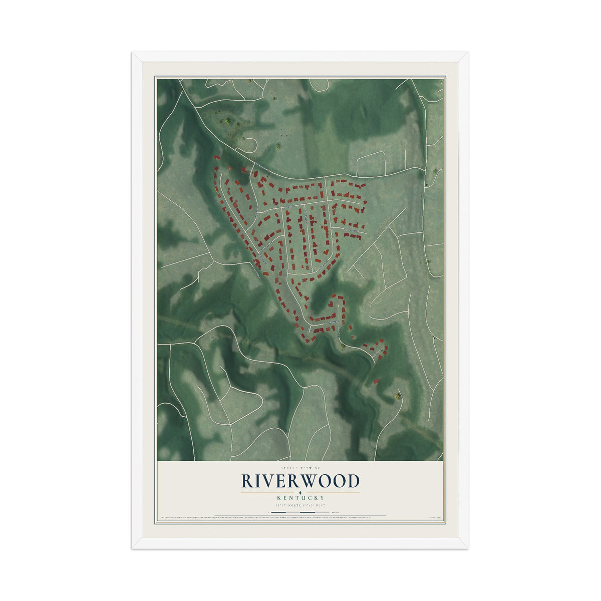 Map of Riverwood, Kentucky, 12 x 18 inch print in a white wood frame