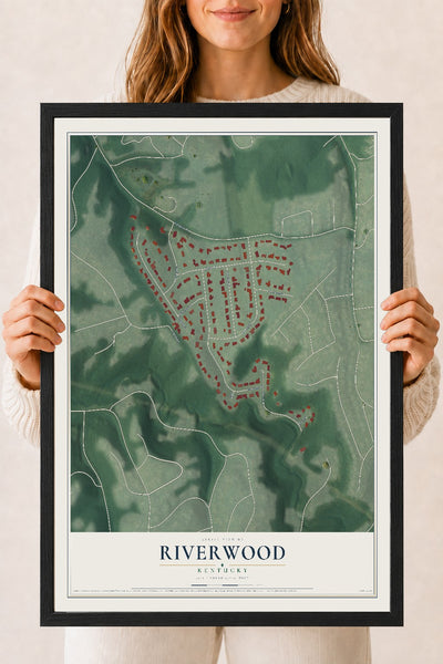 Map of Riverwood, Kentucky, 18 x 24 inch print in a black wood frame
