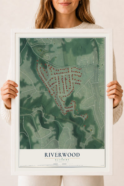 Map of Riverwood, Kentucky, 18 x 24 inch print in a white wood frame