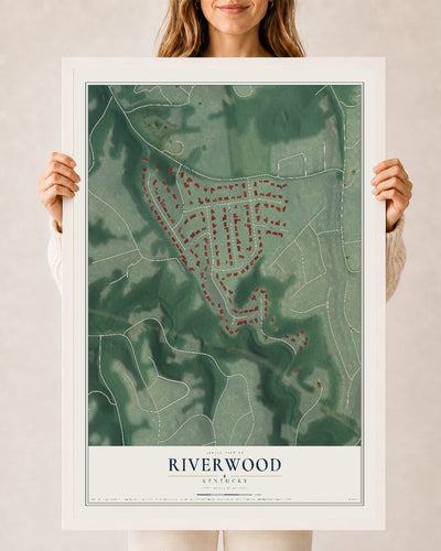 Map of Riverwood, Kentucky, 24 x 36 inch print in a white wood frame