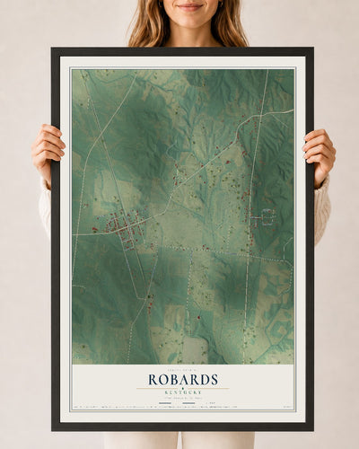 Map of Robards, Kentucky, 24 x 36 inch print in a black wood frame