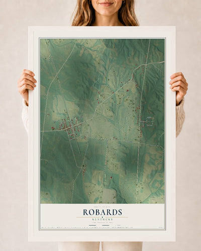 Map of Robards, Kentucky, 24 x 36 inch print in a white wood frame