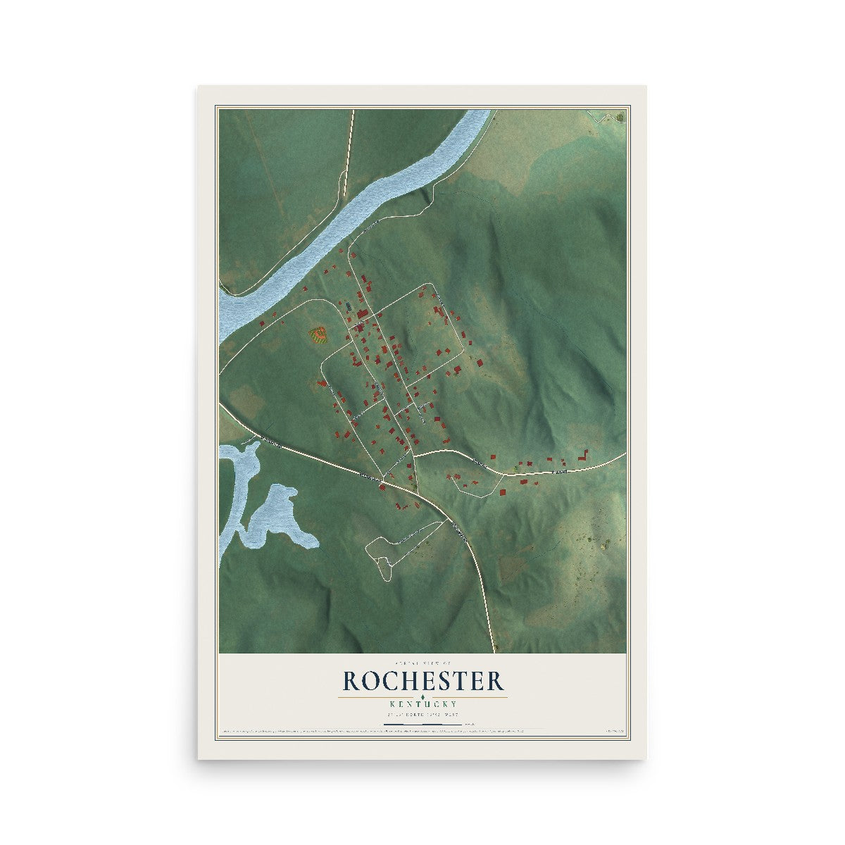Map of Rochester, Kentucky, 12 x 18 inch unframed archival matte print