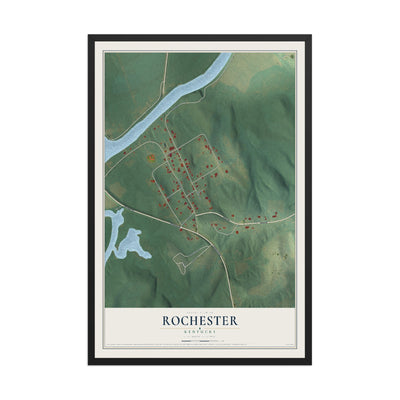 Map of Rochester, Kentucky, 12 x 18 inch print in a black wood frame