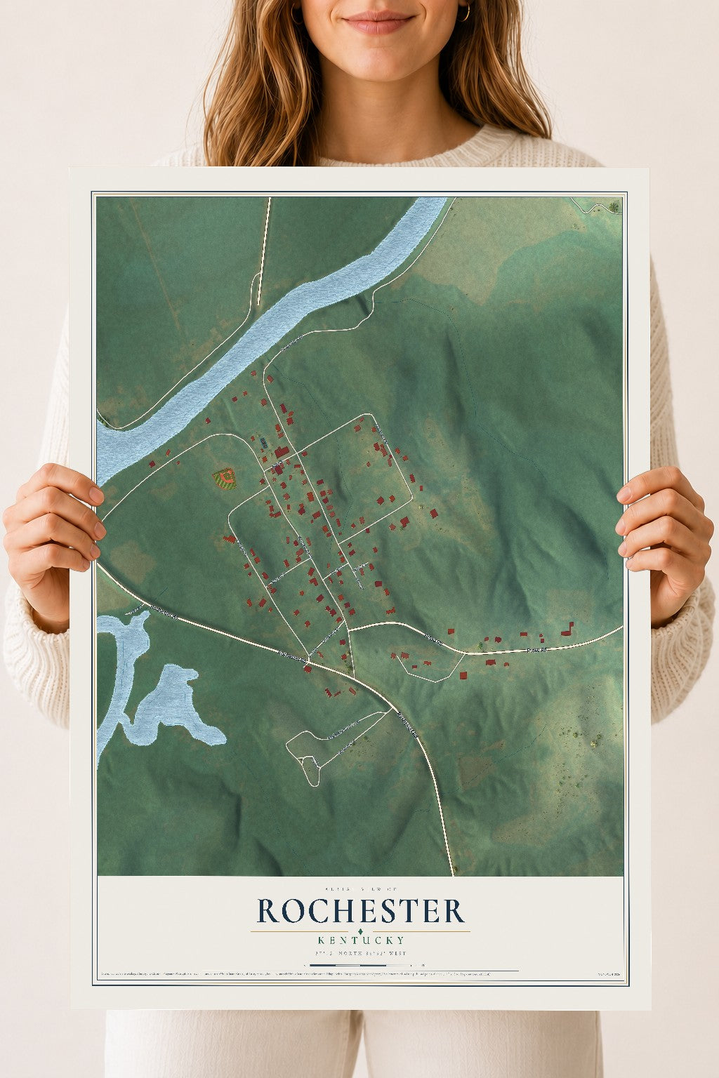 Map of Rochester, Kentucky, 18 x 24 inch unframed archival matte print