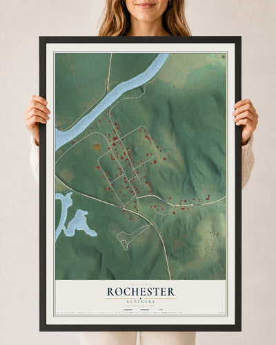 Map of Rochester, Kentucky, 24 x 36 inch print in a black wood frame