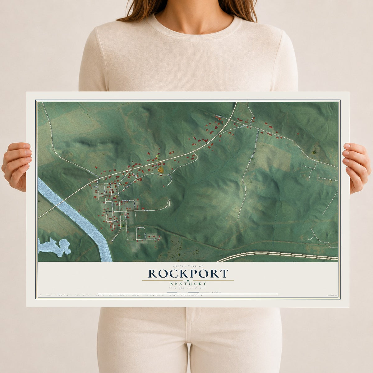 Map of Rockport, Kentucky, 12 x 18 inch unframed archival matte print