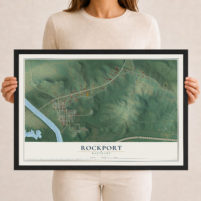 Map of Rockport, Kentucky, 12 x 18 inch print in a black wood frame