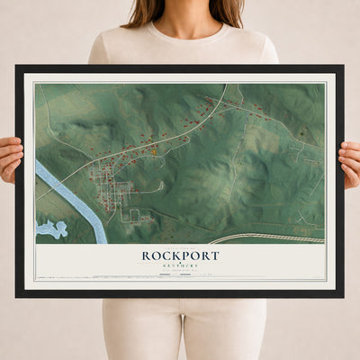 Map of Rockport, Kentucky, 18 x 24 inch print in a black wood frame