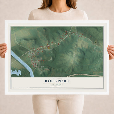 Map of Rockport, Kentucky, 18 x 24 inch print in a white wood frame