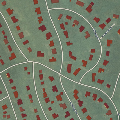 Close-up of the map of Rolling Fields, Kentucky print showing street and building detail