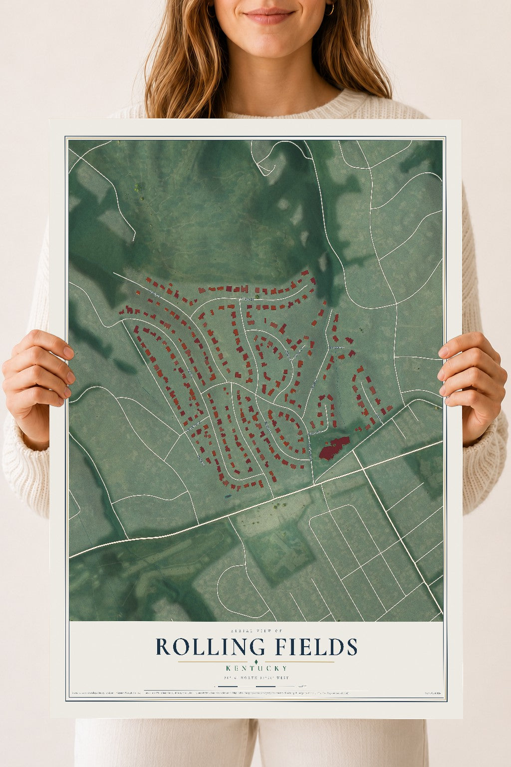 Map of Rolling Fields, Kentucky, 18 x 24 inch unframed archival matte print