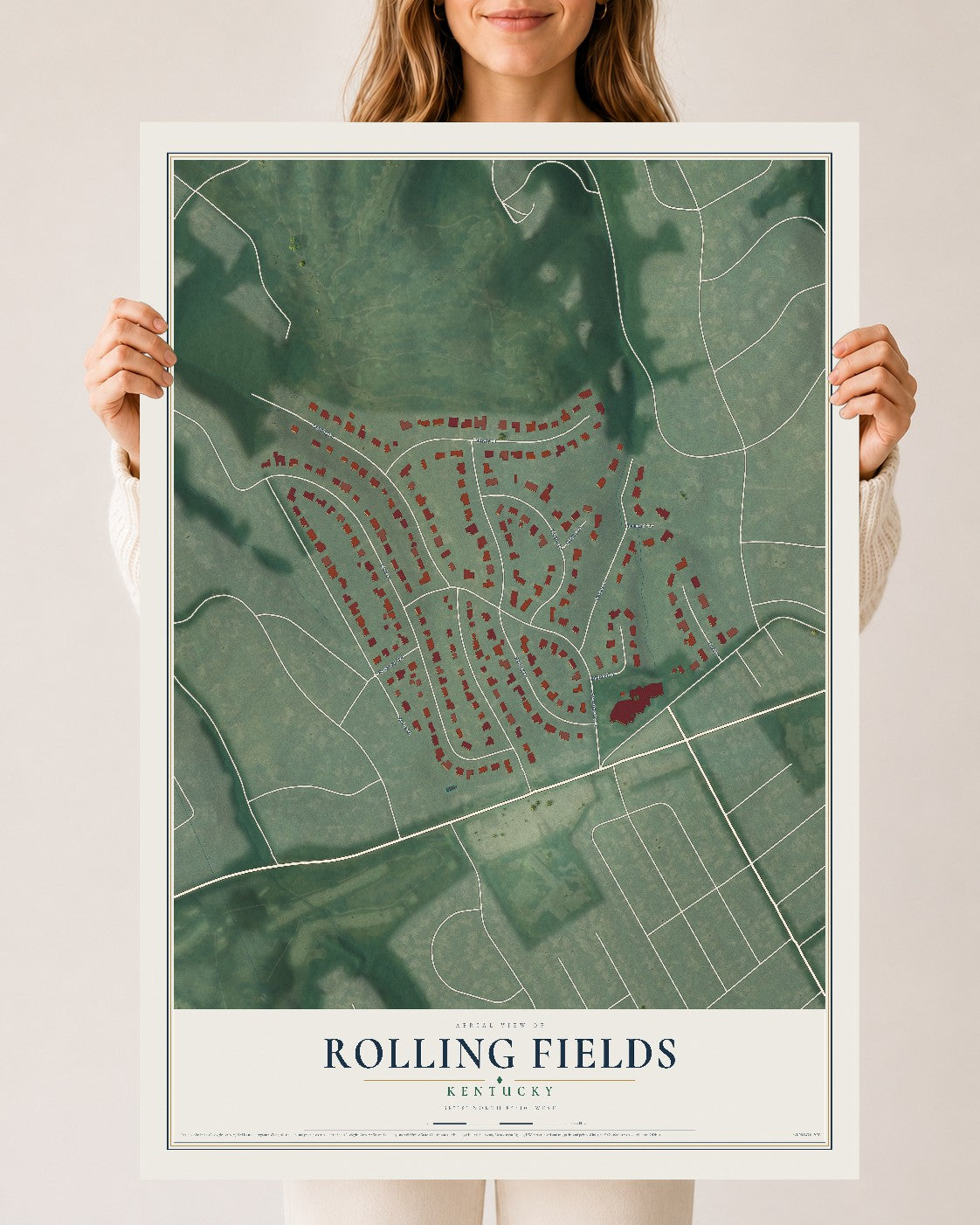 Map of Rolling Fields, Kentucky, 24 x 36 inch unframed archival matte print