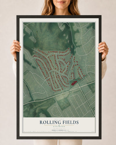 Map of Rolling Fields, Kentucky, 24 x 36 inch print in a black wood frame