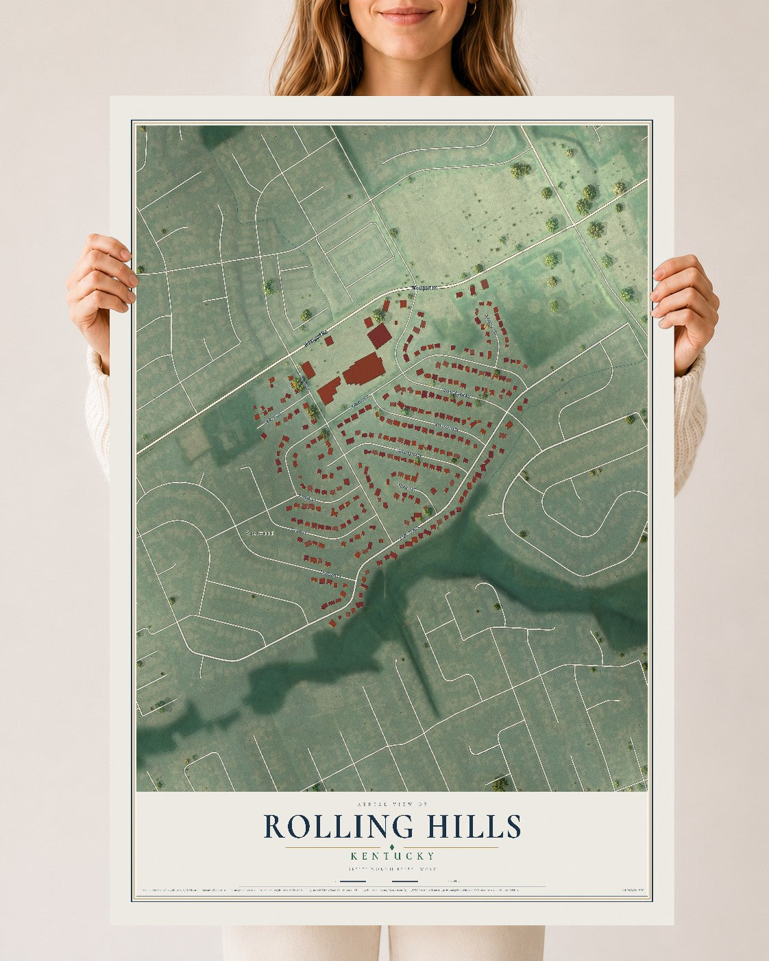 Map of Rolling Hills, Kentucky, 24 x 36 inch unframed archival matte print
