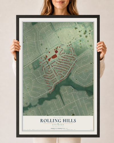 Map of Rolling Hills, Kentucky, 24 x 36 inch print in a black wood frame