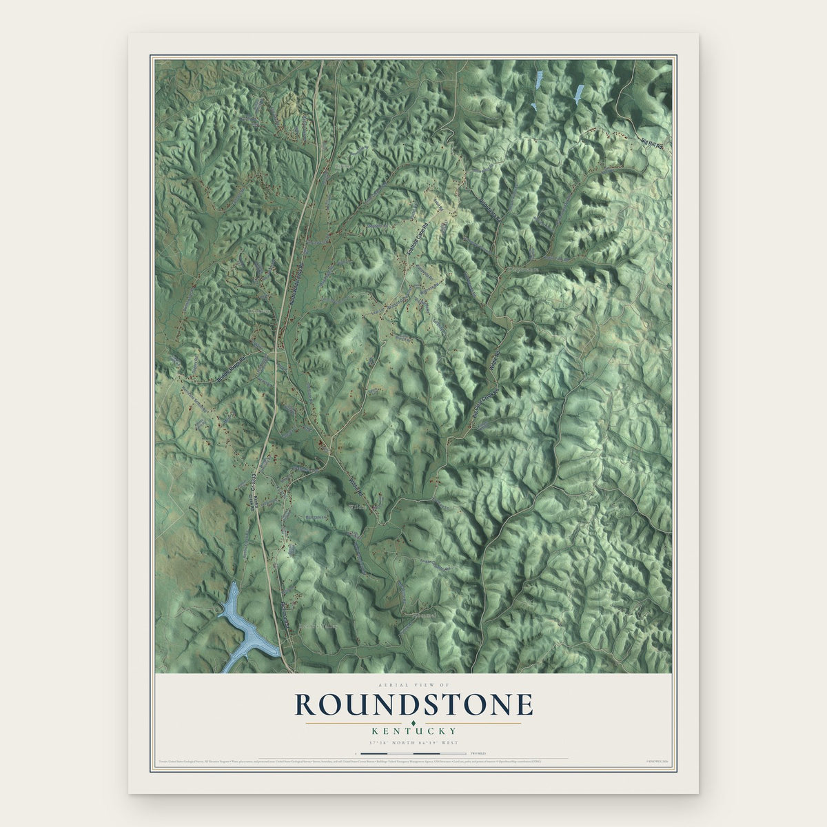 Roundstone, Kentucky map print, the full design
