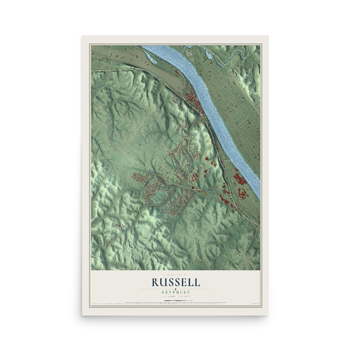 Map of Russell, Kentucky, 12 x 18 inch unframed archival matte print