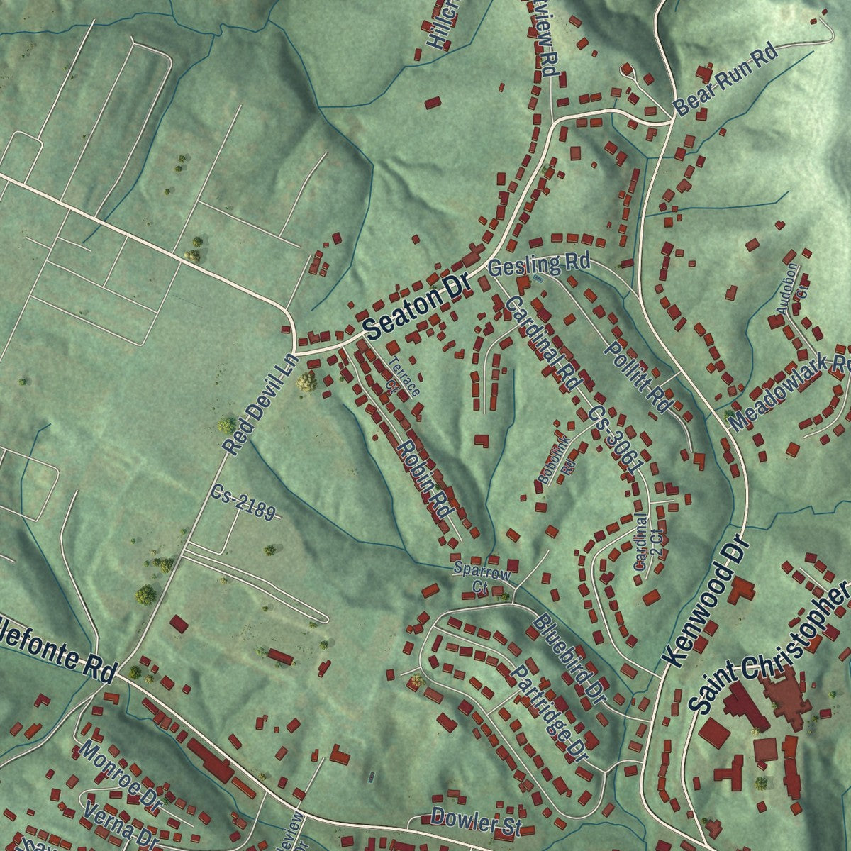 Close-up of the map of Russell, Kentucky print showing street and building detail