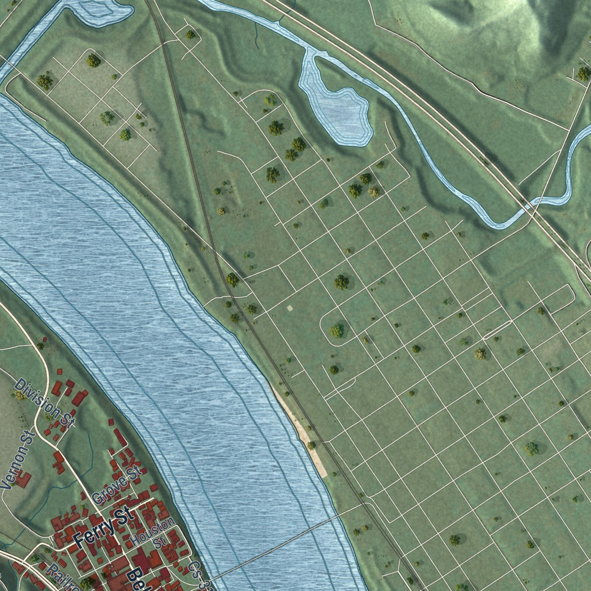 Second close-up of the map of Russell, Kentucky print showing more streets and buildings