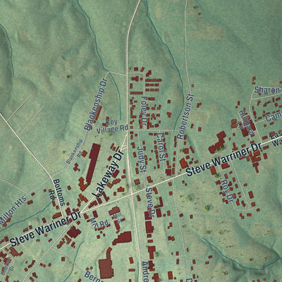 Second close-up of the map of Russell Springs, Kentucky print showing more streets and buildings