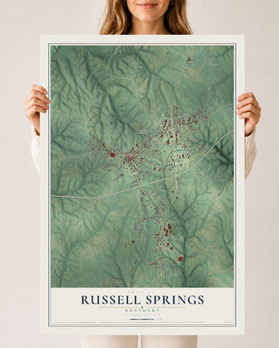 Map of Russell Springs, Kentucky, 24 x 36 inch unframed archival matte print