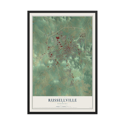 Map of Russellville, Kentucky, 12 x 18 inch print in a black wood frame
