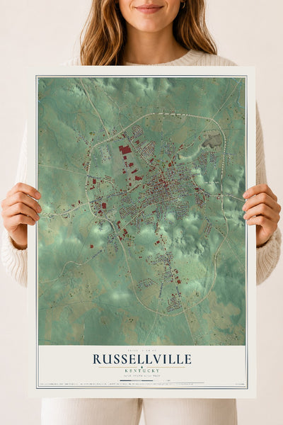 Map of Russellville, Kentucky, 18 x 24 inch unframed archival matte print