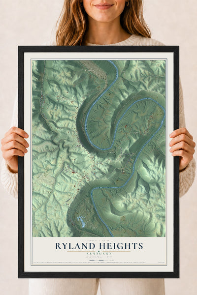 Map of Ryland Heights, Kentucky, 18 x 24 inch print in a black wood frame