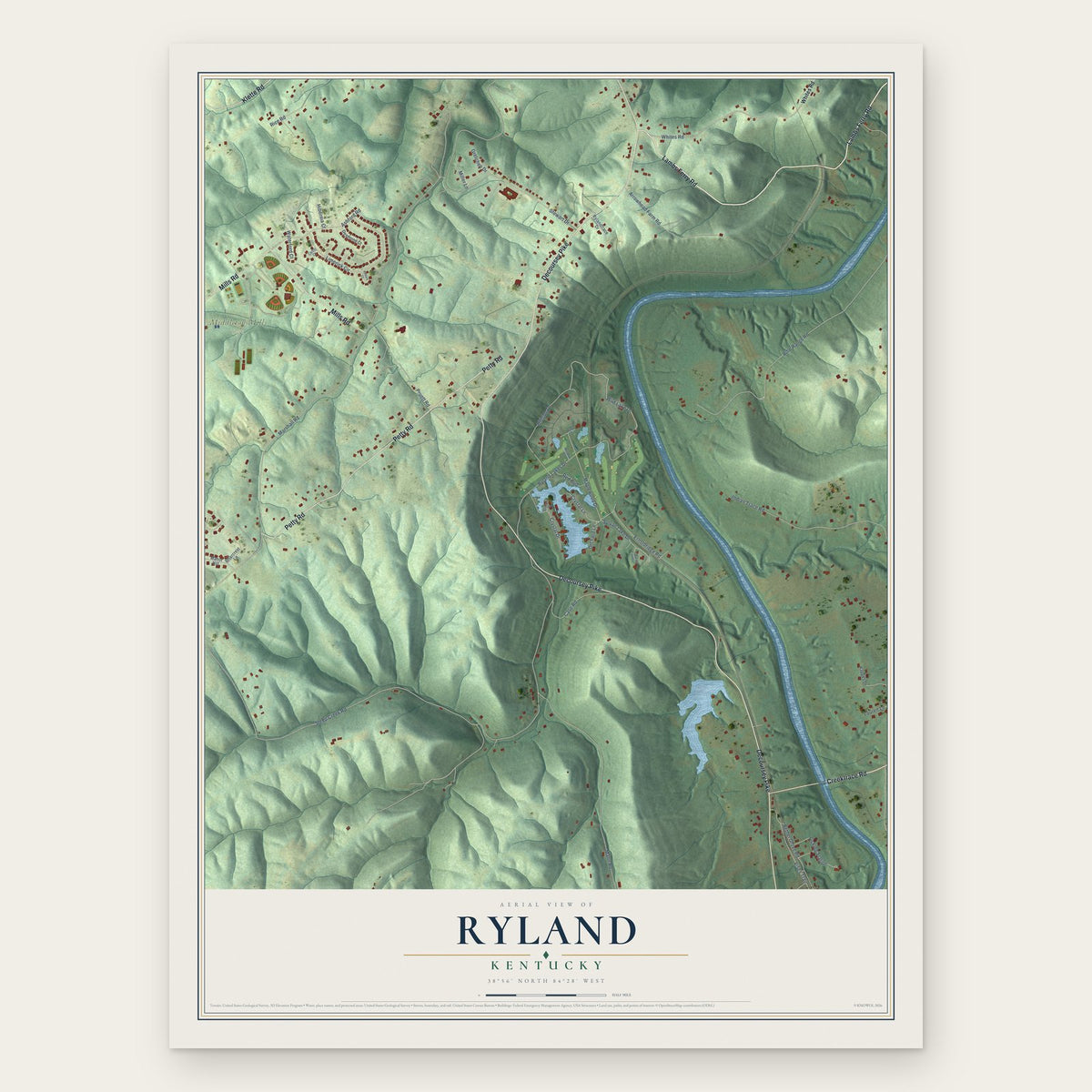 Ryland, Kentucky map print, the full design