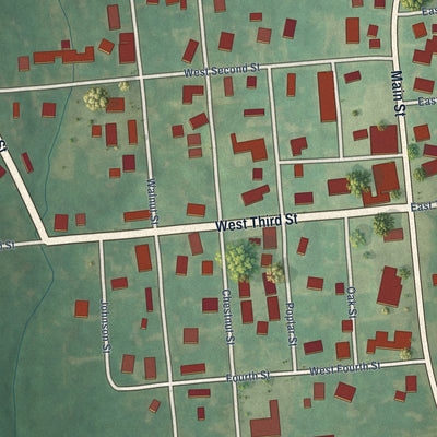Close-up of the map of Sacramento, Kentucky print showing street and building detail