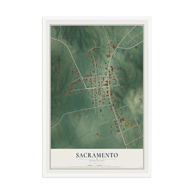 Map of Sacramento, Kentucky, 12 x 18 inch print in a white wood frame