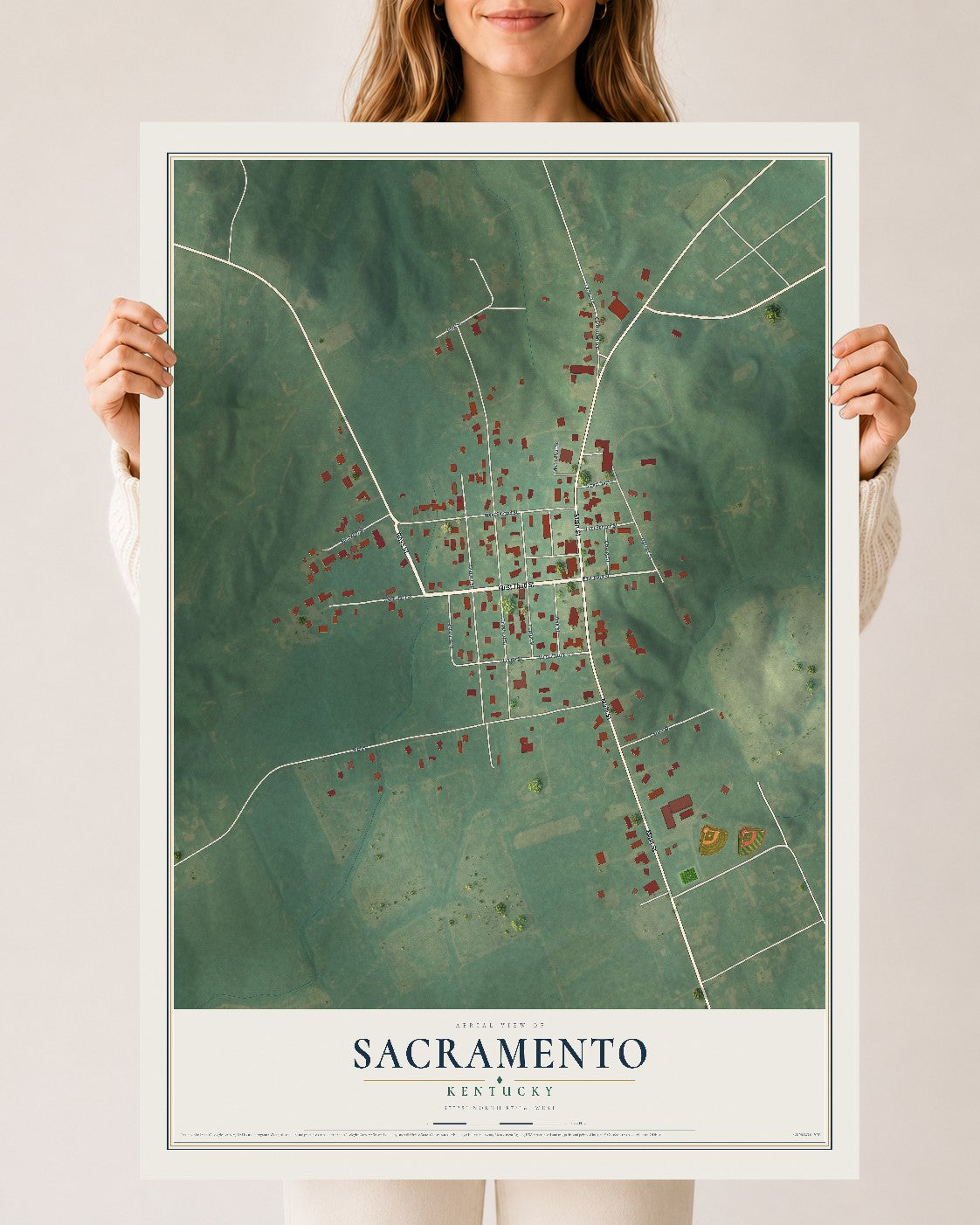 Map of Sacramento, Kentucky, 24 x 36 inch unframed archival matte print